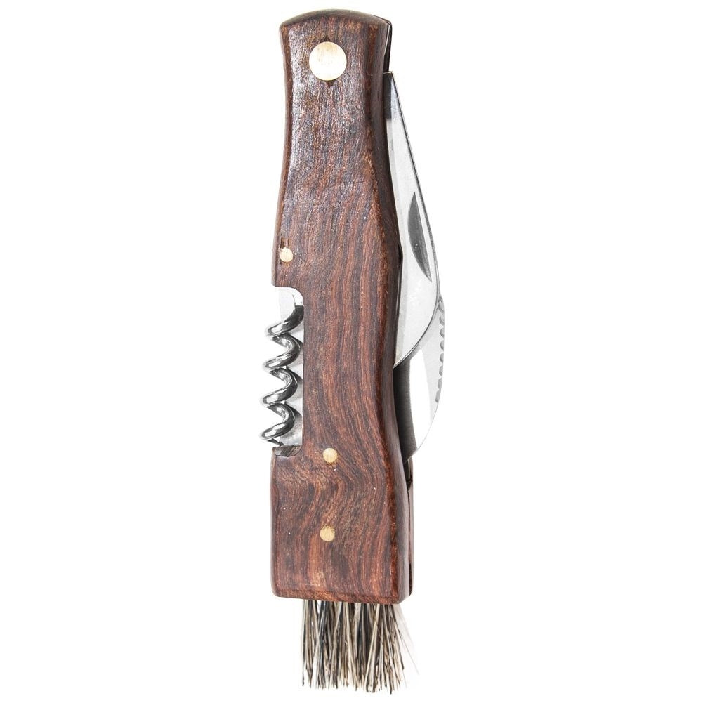 Mushroom knife with brush and corkscrew, compact and robust