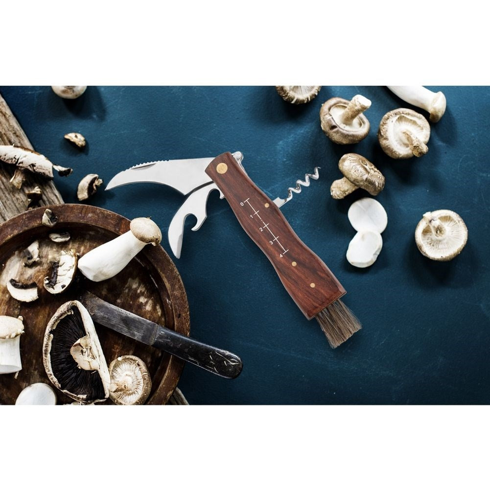 Mushroom knife with brush and corkscrew, compact and robust
