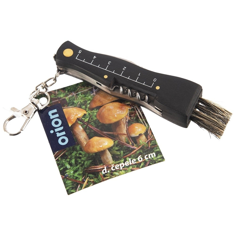 Mushroom knife with brush, corkscrew and cap opener