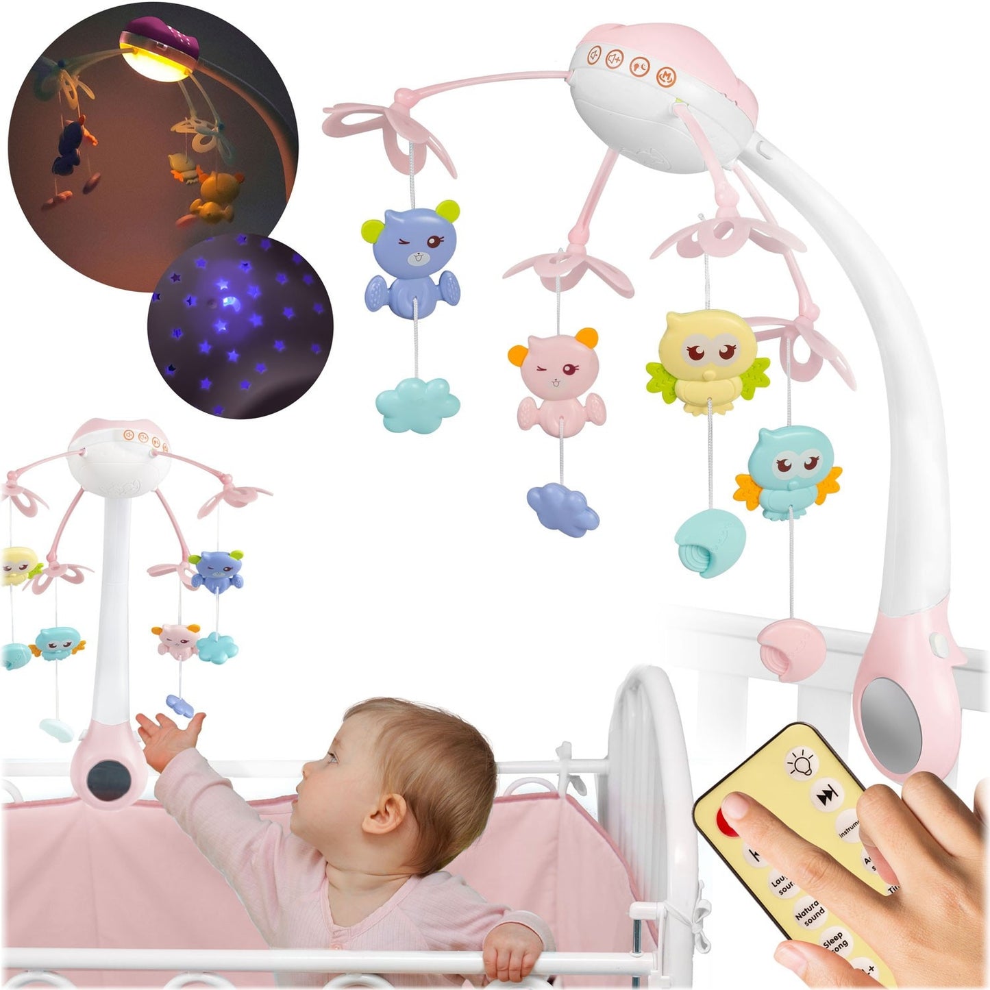 Music box with projector for cot RK-813 pink