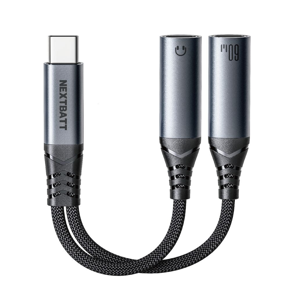 NEXTBATT 2-in-1 Audio Adapter USB-C to Dual USB-C Cable - Black