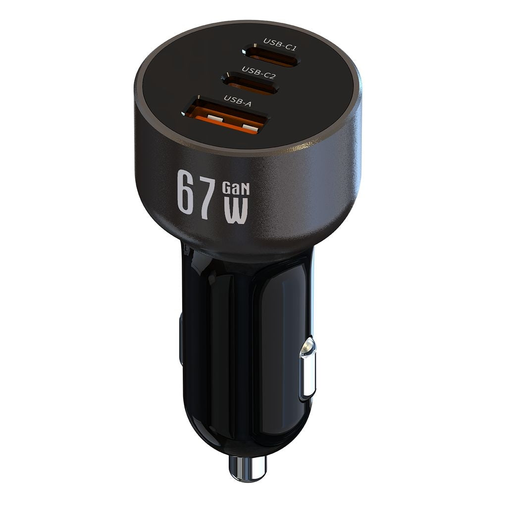 NEXTBATT 65W Car Charger with 2 USB-C and 1 USB-A - Black/Gray