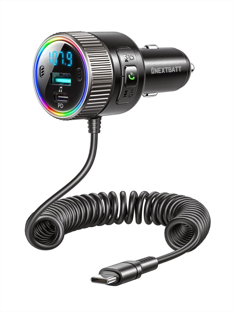 NEXTBATT Bluetooth 5.4 Wireless FM Transmitter Car Charger 60W - Black