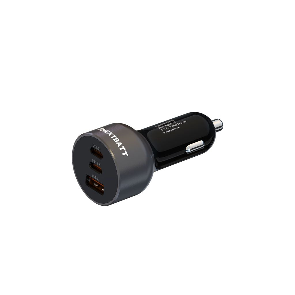 NEXTBATT Car Charger USB & USB-C, PD & Q.C3.0, 5A, 128W - Black