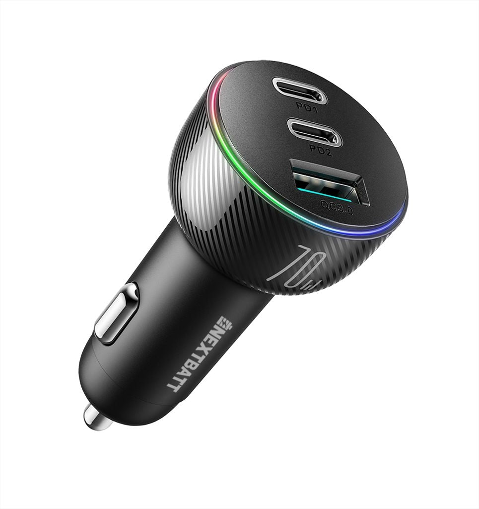 NEXTBATT LED Car Charger 70W PD, USB-A / 2x USB-C - Black