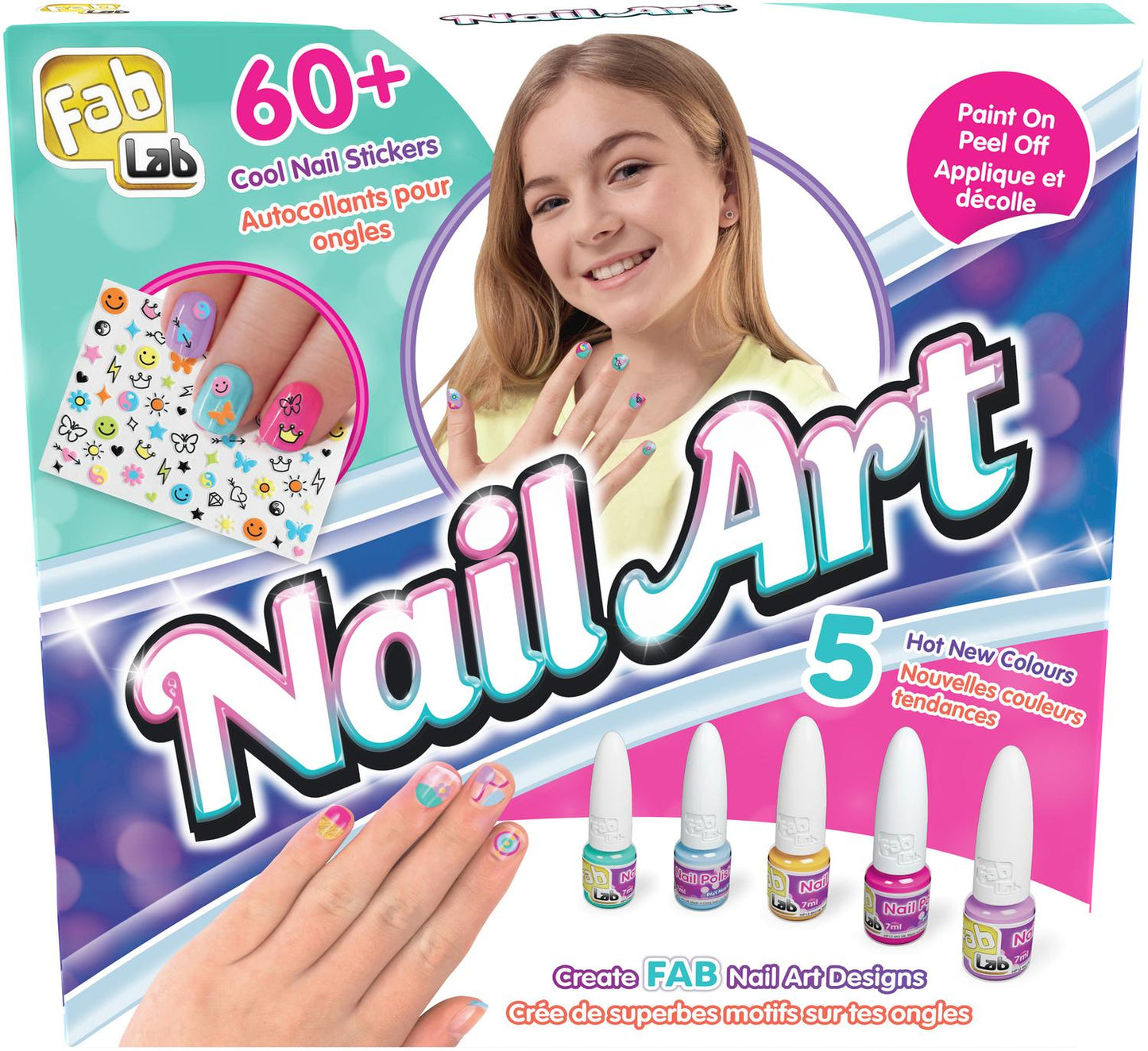 Nail Art Set with 7 Polishes & Heart Decorations