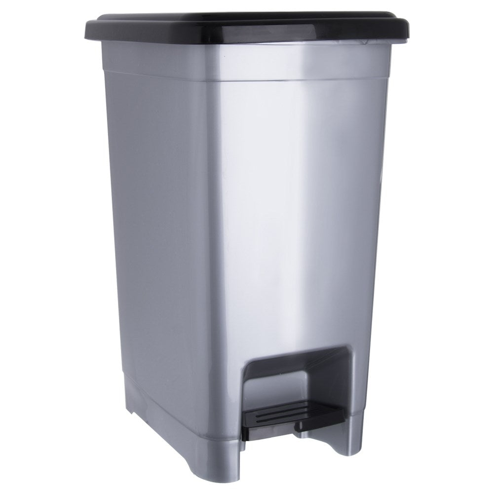 Narrow pedal bucket in gray plastic with handle for garbage bag