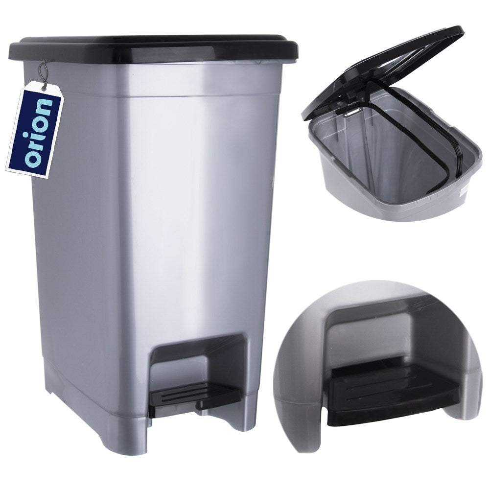 Narrow pedal bucket in gray plastic with handle for garbage bag