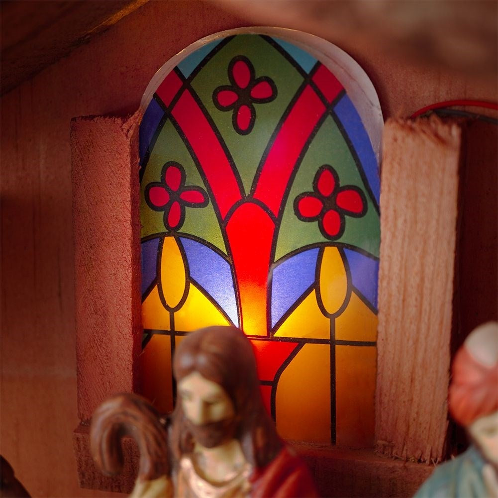 Nativity scene with LED lighting and 8 wooden figures