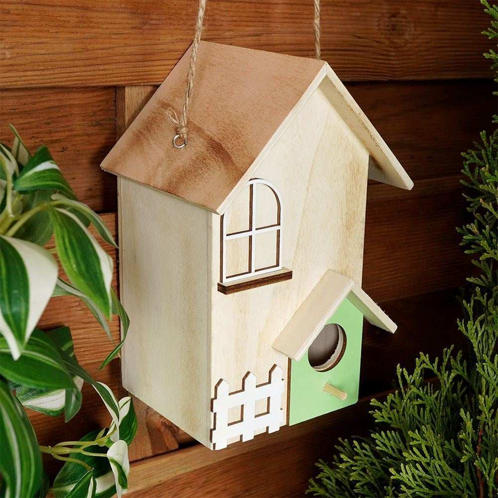 Natural Wooden Birdhouse with Entrance Opening for Garden