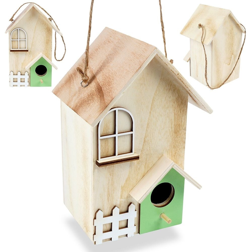 Natural Wooden Birdhouse with Entrance Opening for Garden