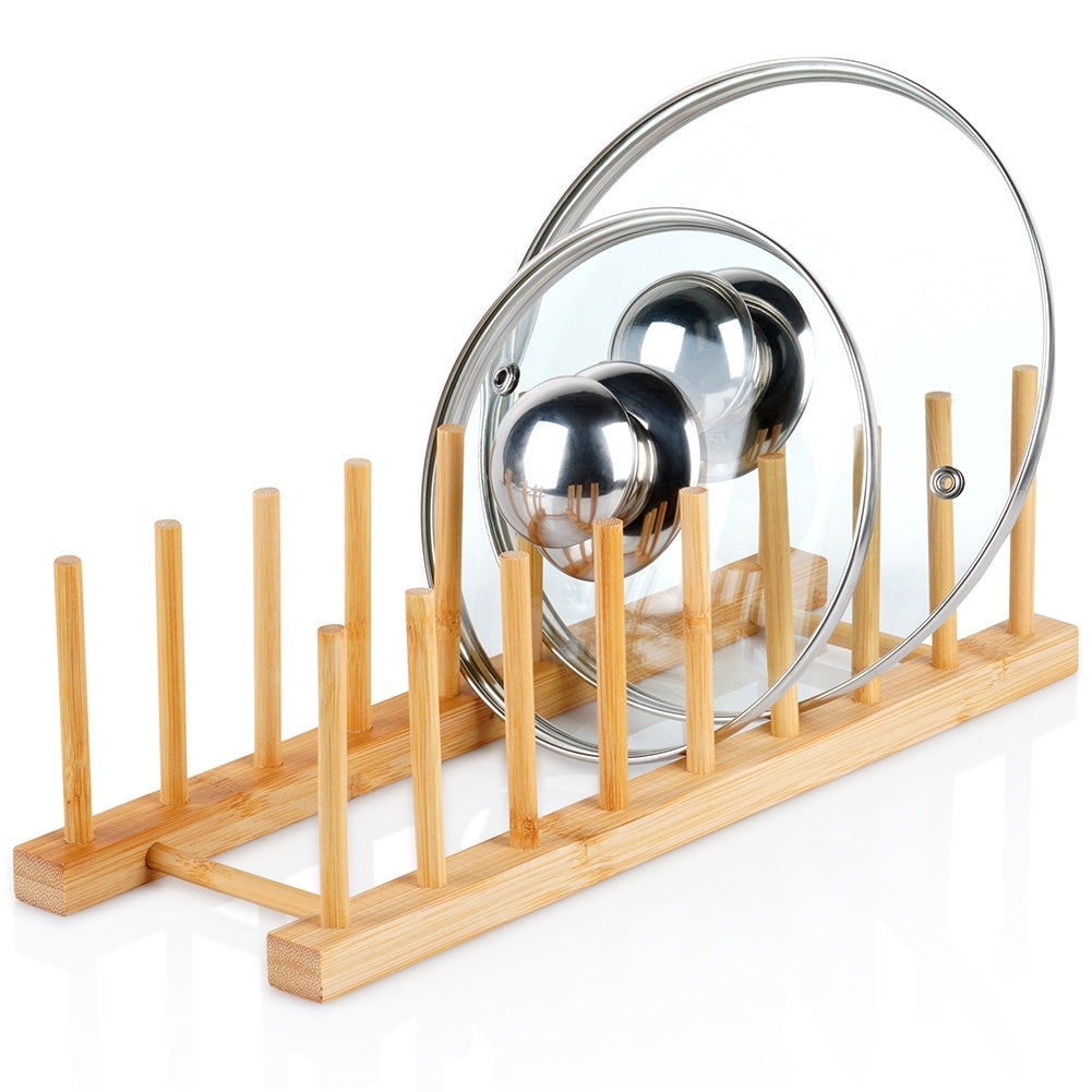 Natural bamboo plate organizer for easy access