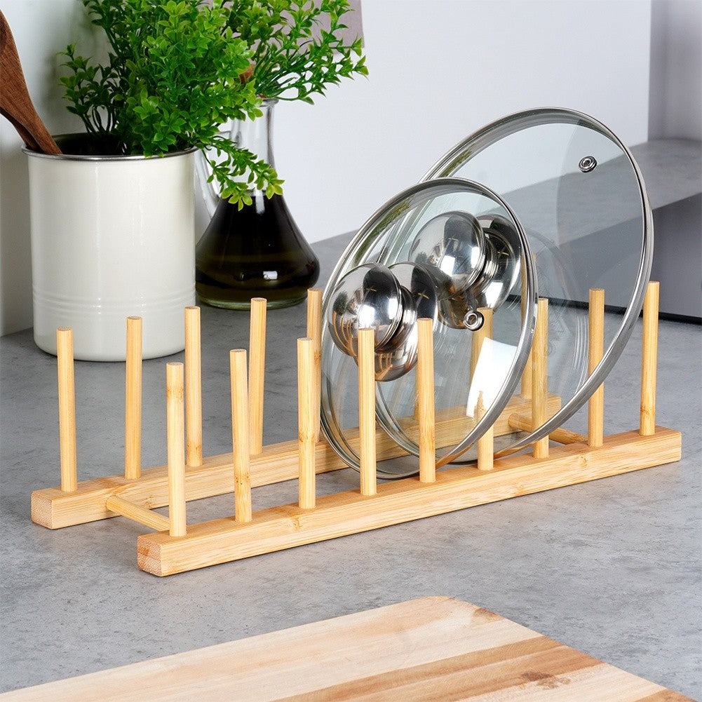 Natural bamboo plate organizer for easy access
