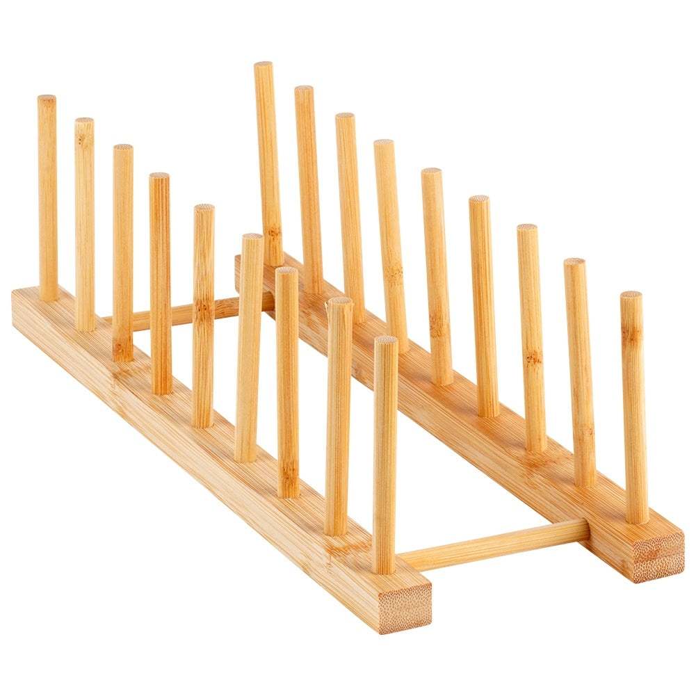 Natural bamboo plate organizer for easy access