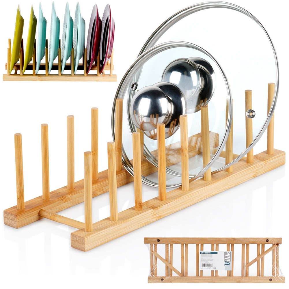 Natural bamboo plate organizer for easy access