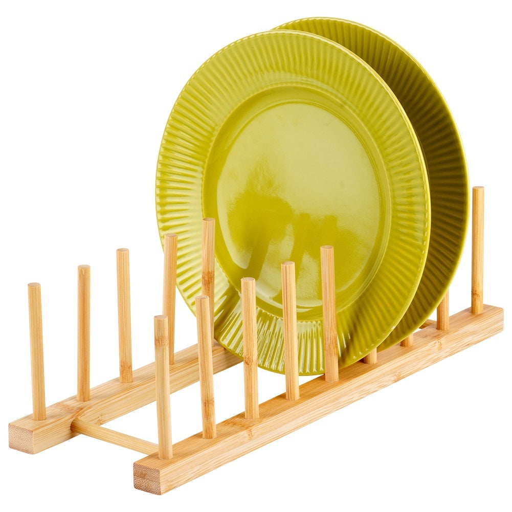 Natural bamboo plate organizer for easy access