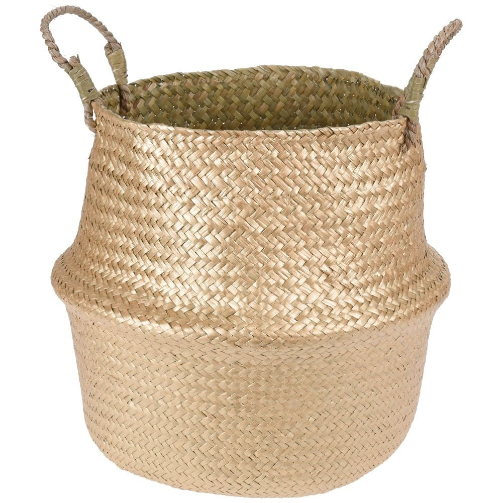 Natural golden basket with handle for potted plant