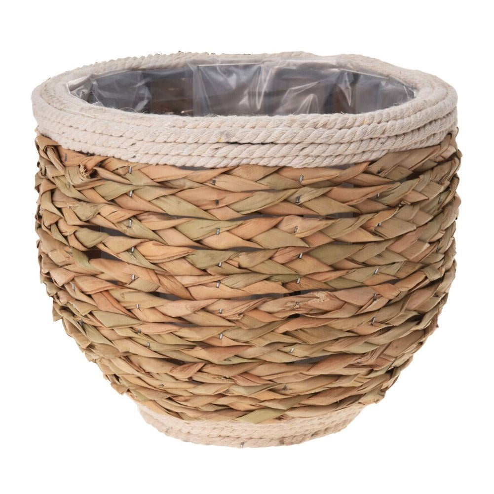 Natural plant pot made of seaweed, jute cord and wood for all styles