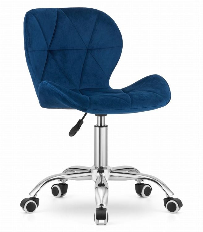 Navy Blue Velvet Swivel Office Chair with Wide Backrest