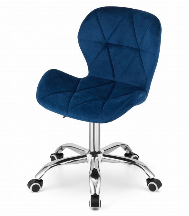 Navy Blue Velvet Swivel Office Chair with Wide Backrest