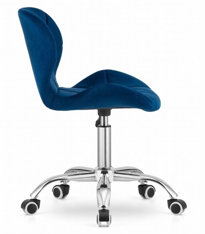 Navy Blue Velvet Swivel Office Chair with Wide Backrest