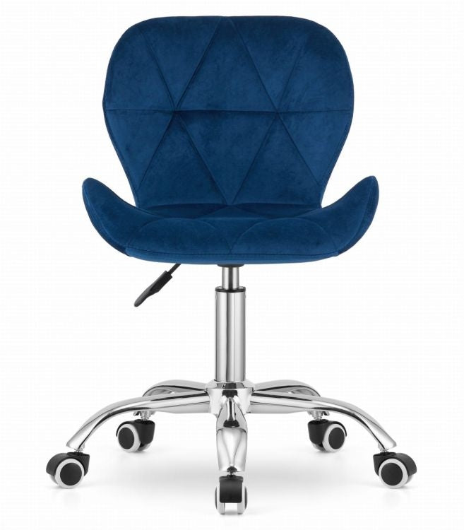 Navy Blue Velvet Swivel Office Chair with Wide Backrest