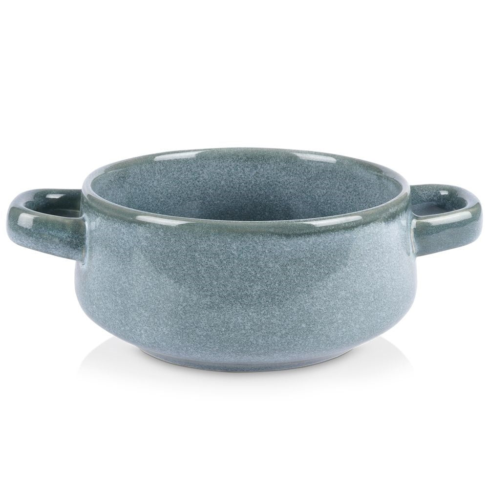 Navy blue ceramic bowl with handle for soup and snacks