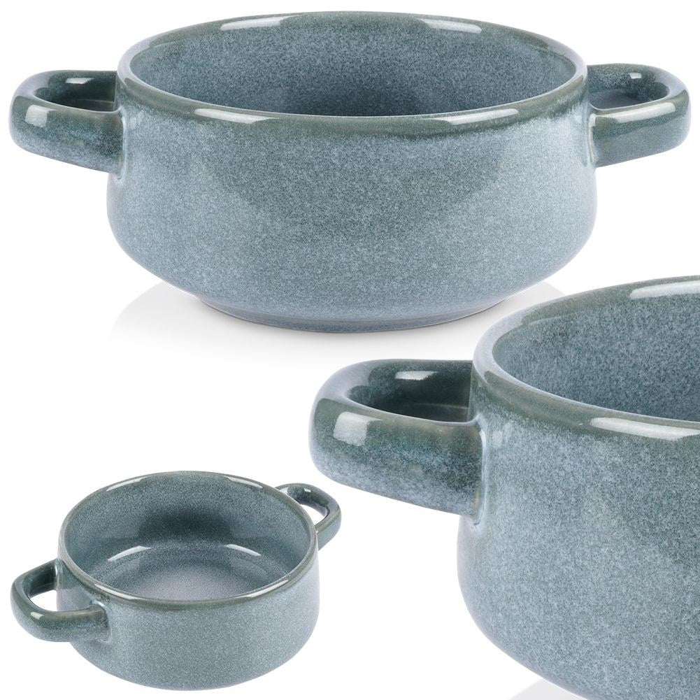 Navy blue ceramic bowl with handle for soup and snacks