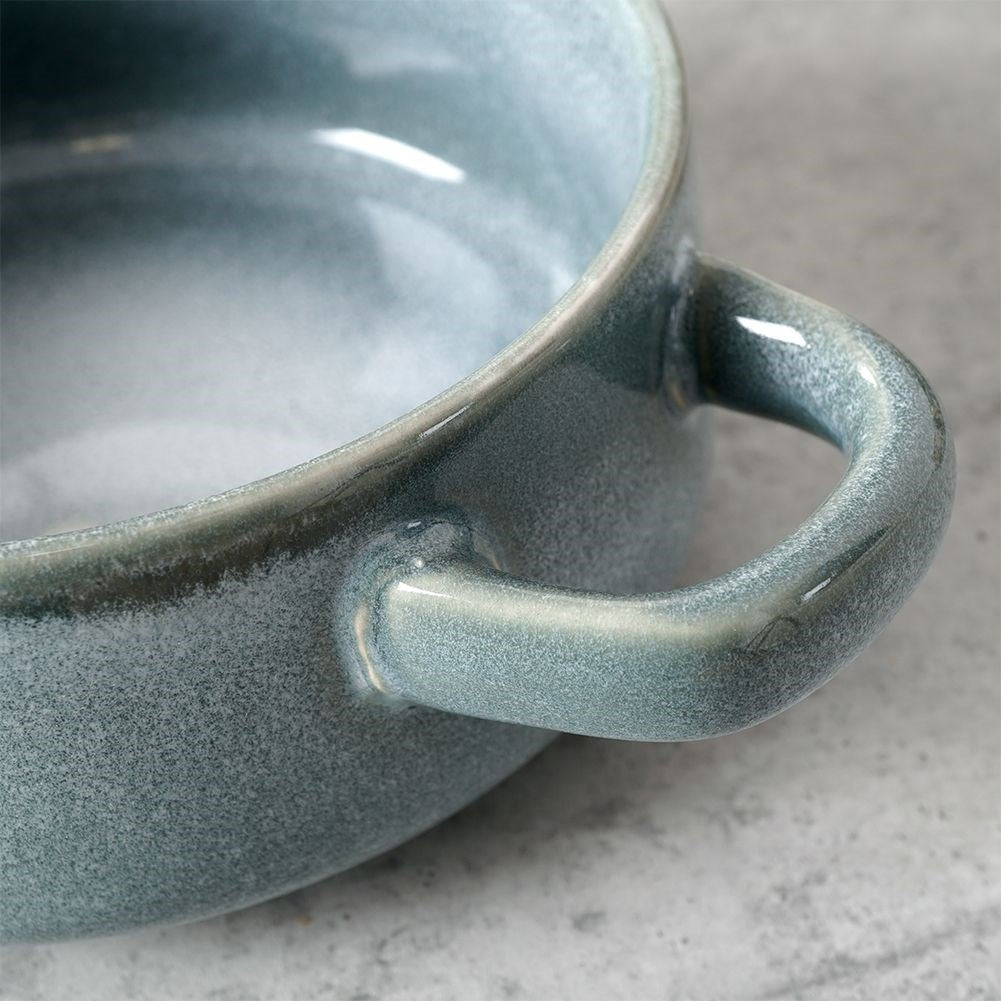 Navy blue ceramic bowl with handle for soup and snacks
