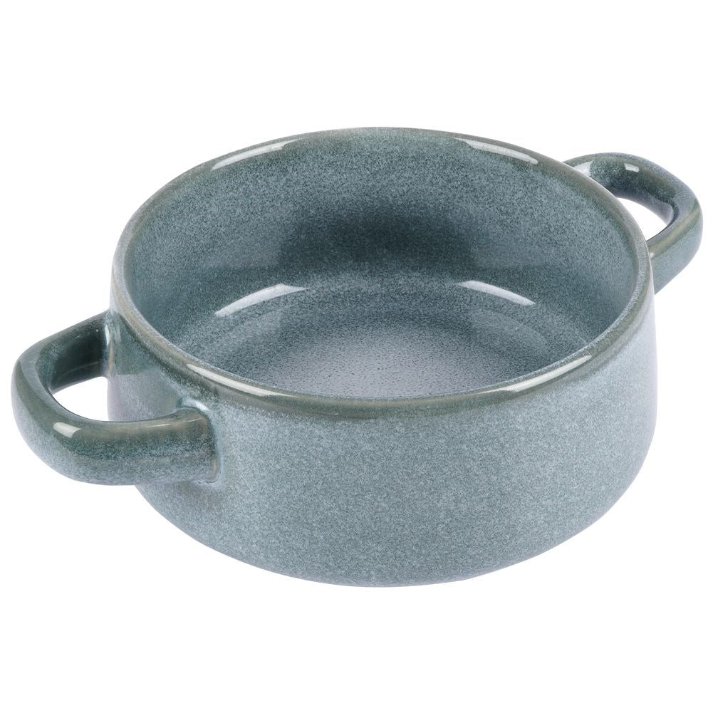 Navy blue ceramic bowl with handle for soup and snacks