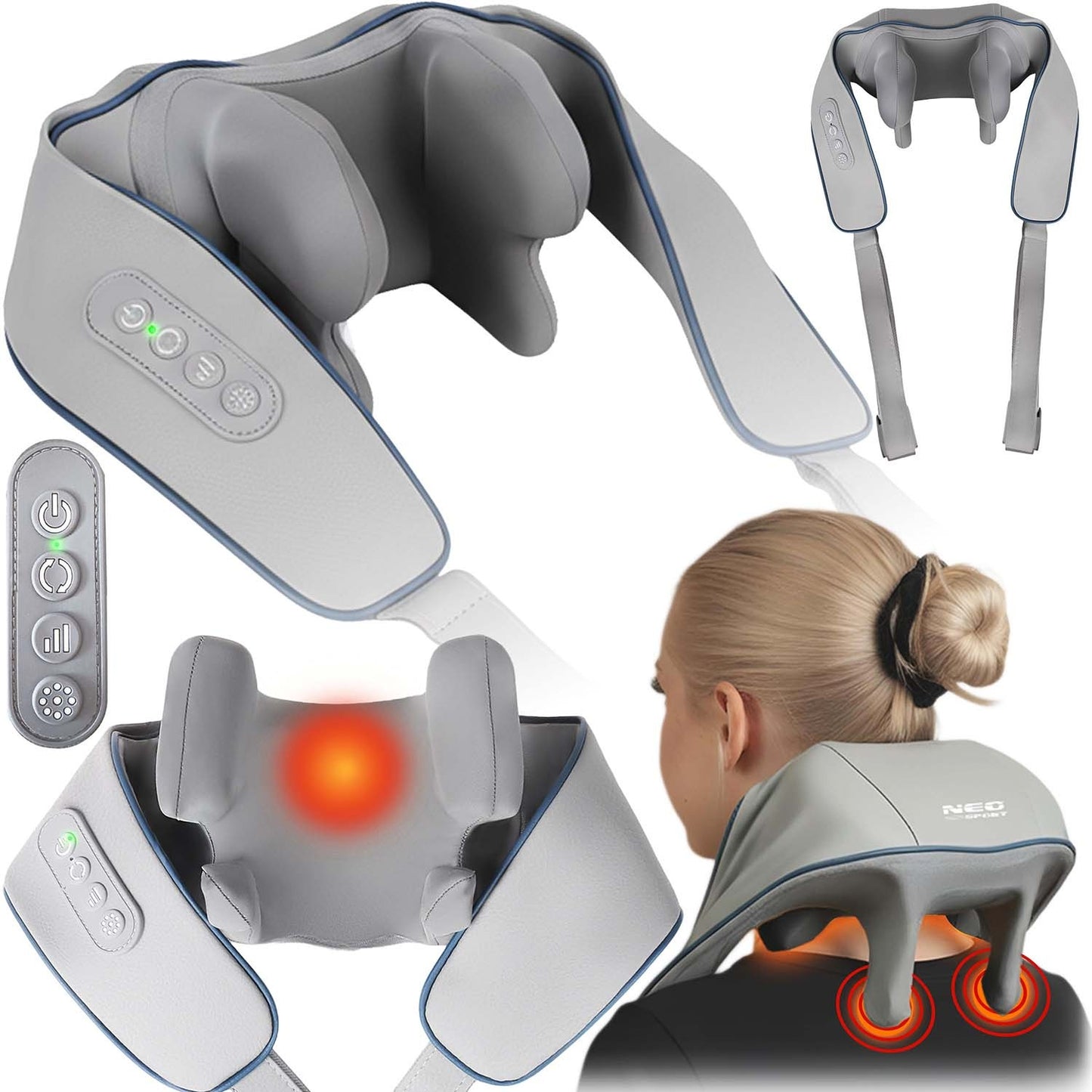 Neo-Sport NS-505 Wireless Neck and Back Shiatsu Massager with 3 Heating Modes