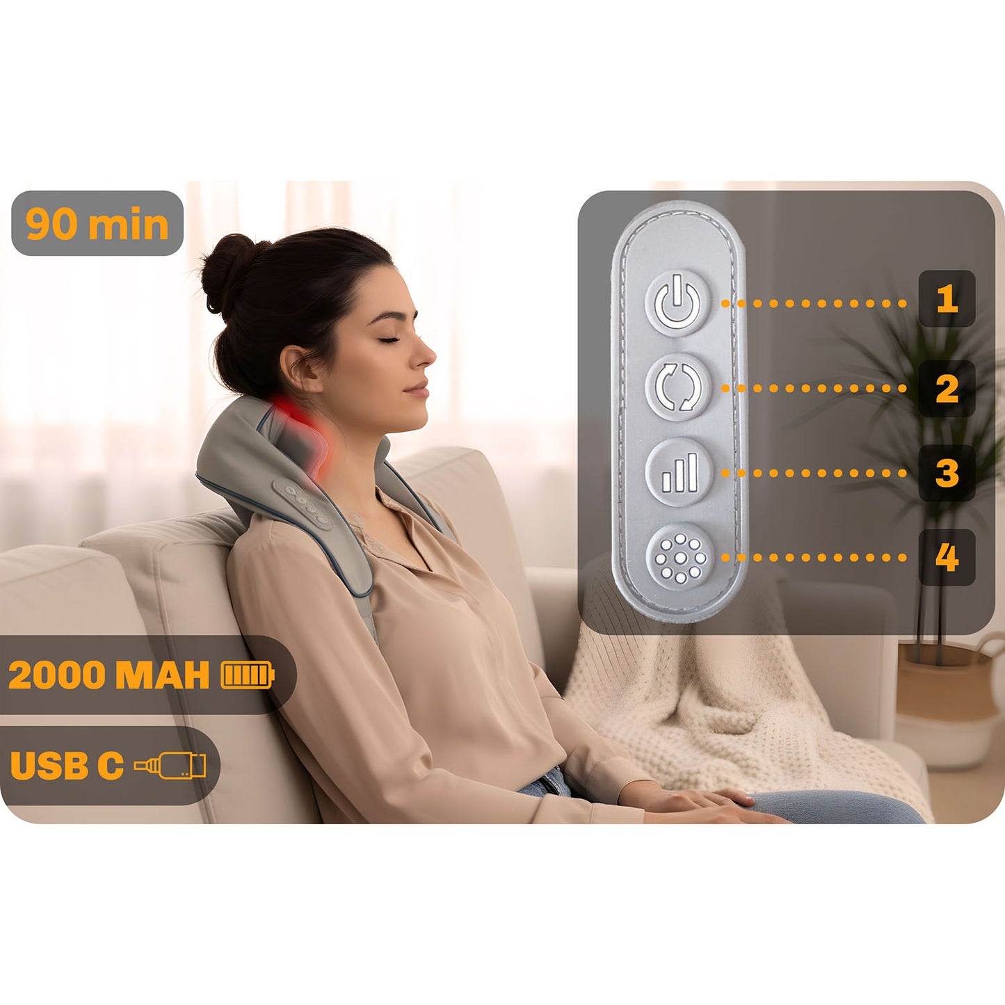 Neo-Sport NS-505 Wireless Neck and Back Shiatsu Massager with 3 Heating Modes