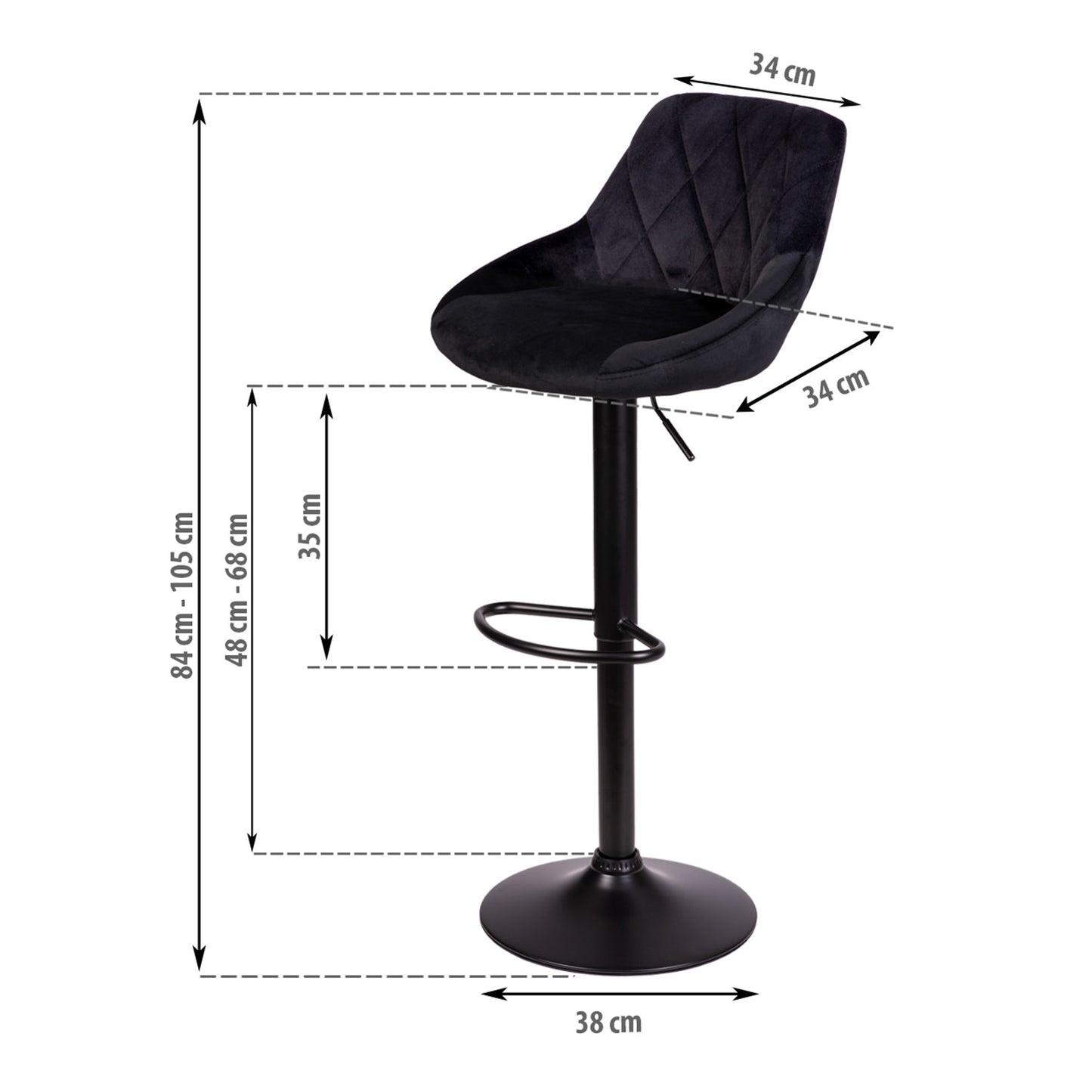 Nerra Sofatel black bar stool with backrest and black base