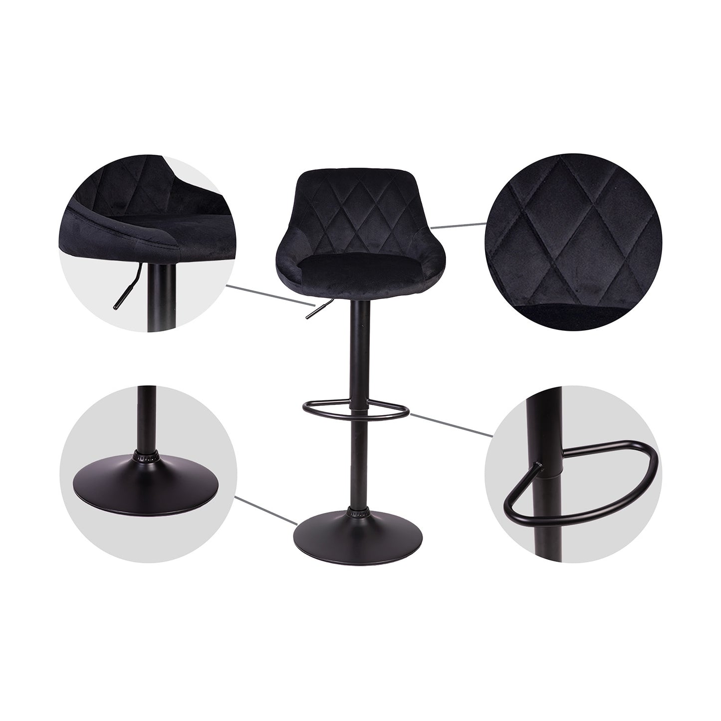 Nerra Sofatel black bar stool with backrest and black base
