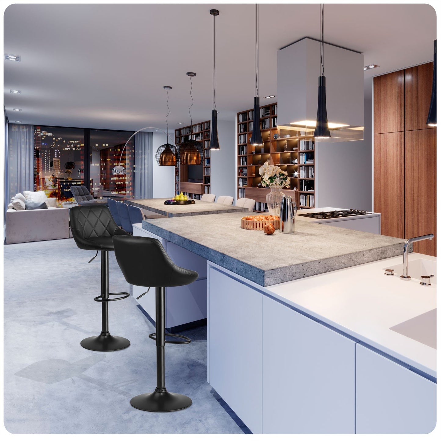 Nerra bar stool with backrest - 2 pieces - black with black base
