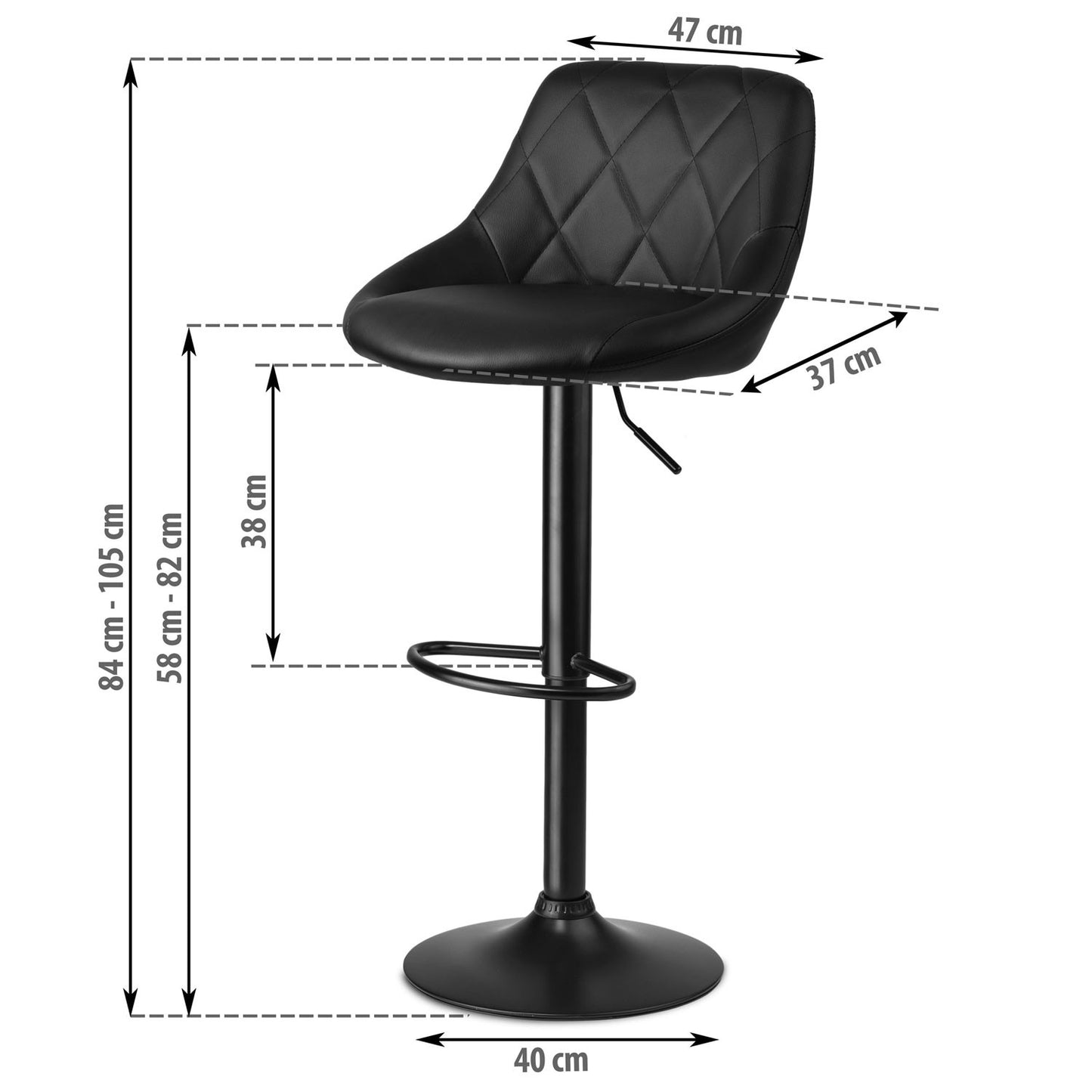 Nerra black bar stool with backrest and black base