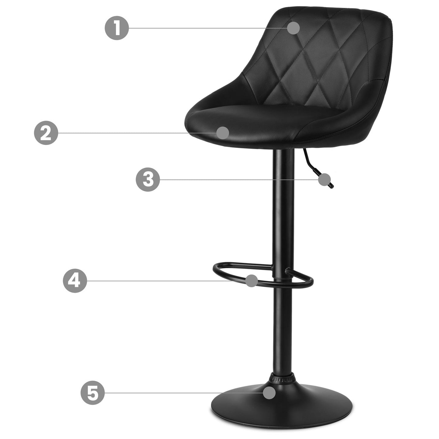 Nerra black bar stool with backrest and black base