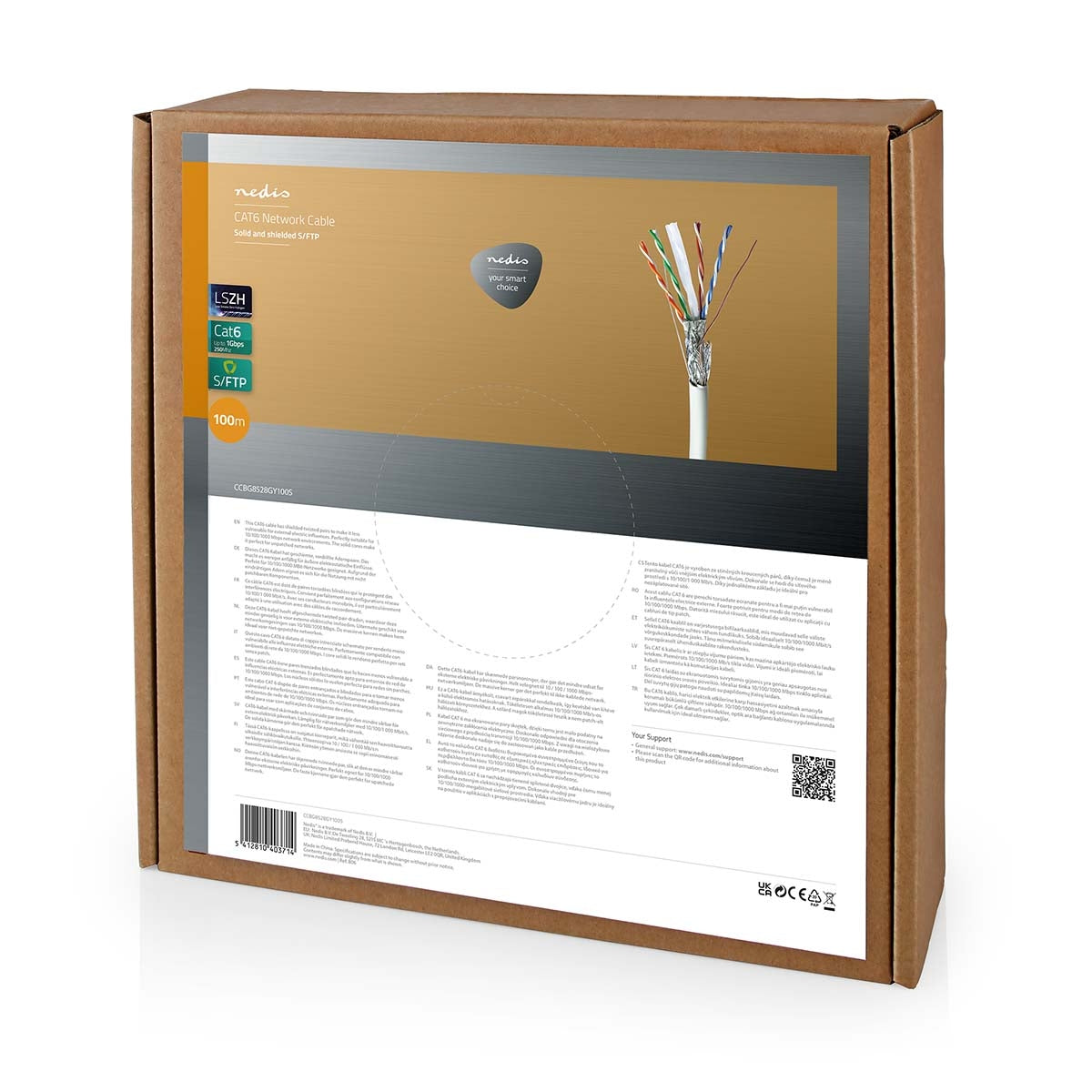 Network Cable Roll | CAT6 | Solid | S/FTP | Bare Copper | 100.0 m | Indoor | Round | LSZH | Grey | Gift Box