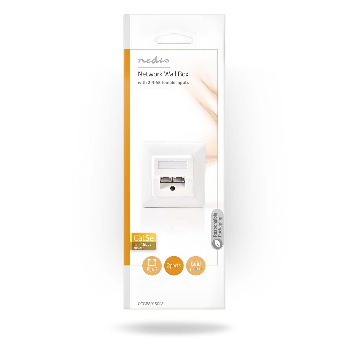 Network wall box | In the wall | 2-Port port(s) | CAT5e | Straight | Female | Gold Plated | PVC | White | Plastic bag
