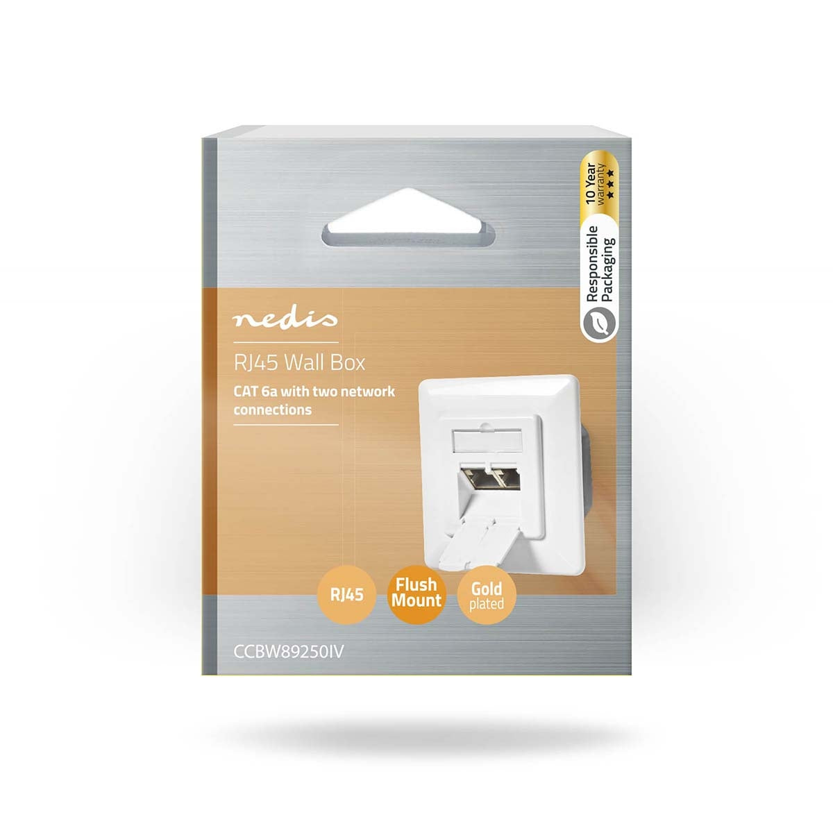 Network wall box | In the wall | 2-Port port(s) | CAT6a | Straight | Female | Gold Plated | PVC | White | Box