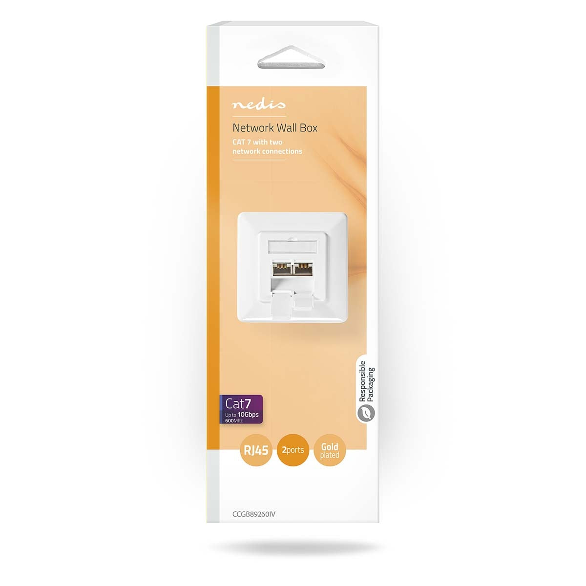 Network wall box | In the wall | 2-Port port(s) | CAT7 | Straight | Female | Gold Plated | PVC | Ivory | Box
