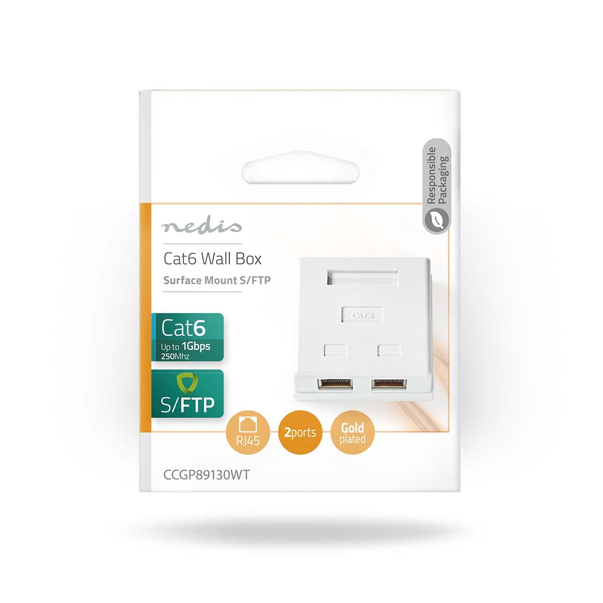 Network wall box | On the wall | 2-Port port(s) | STP CAT6 | Straight | Female | Gold Plated | PVC | White | Envelope