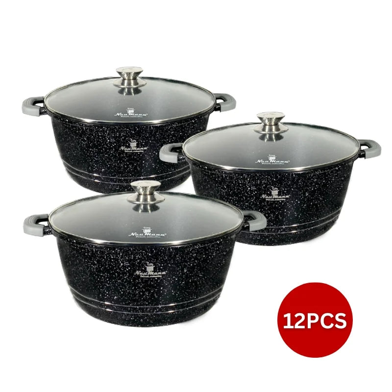 Neumann NM-3BMZ: 12 Pieces Mable Coated Casserole Set- 32/36/40cm