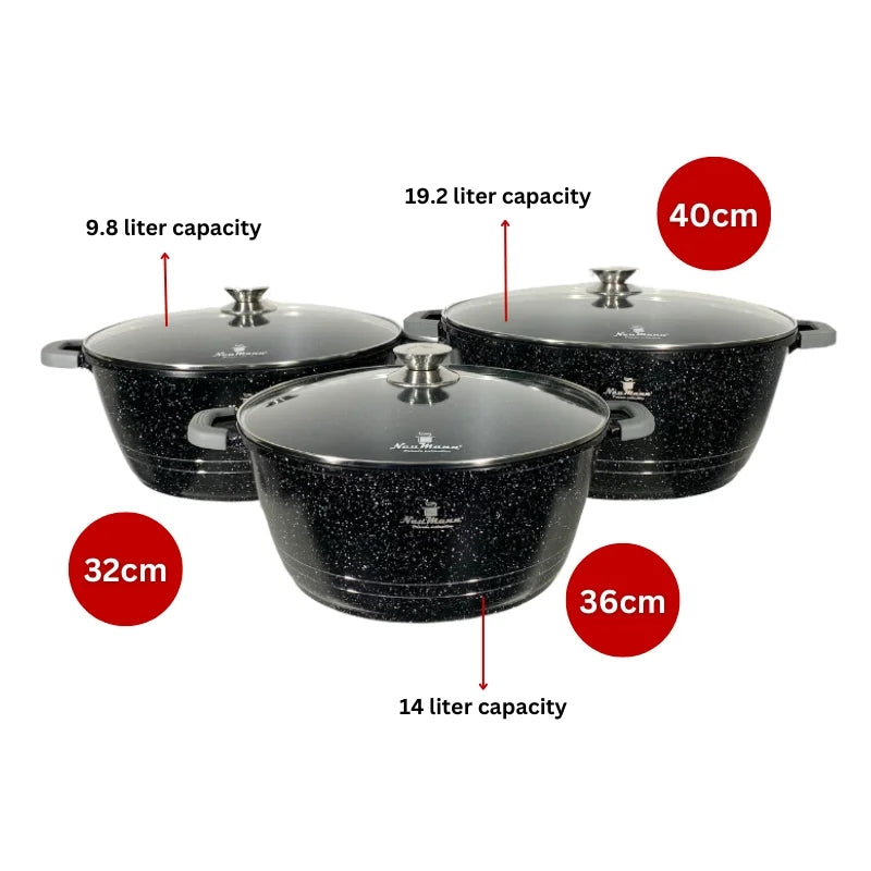 Neumann NM-3BMZ: 12 Pieces Mable Coated Casserole Set- 32/36/40cm