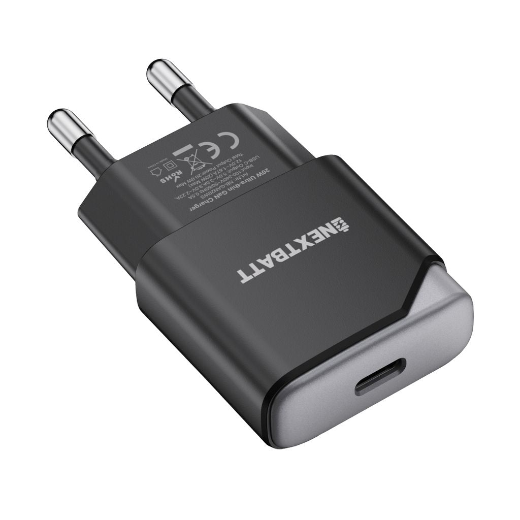 Nextbatt Gan 20W Slim Väggladdare Usb-C – Svart / Grå