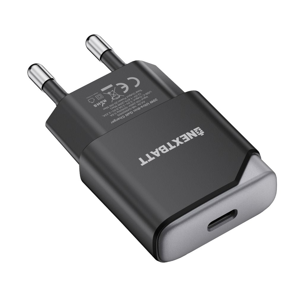 Nextbatt Gan 30W Slim Väggladdare Usb-C – Svart/Grå