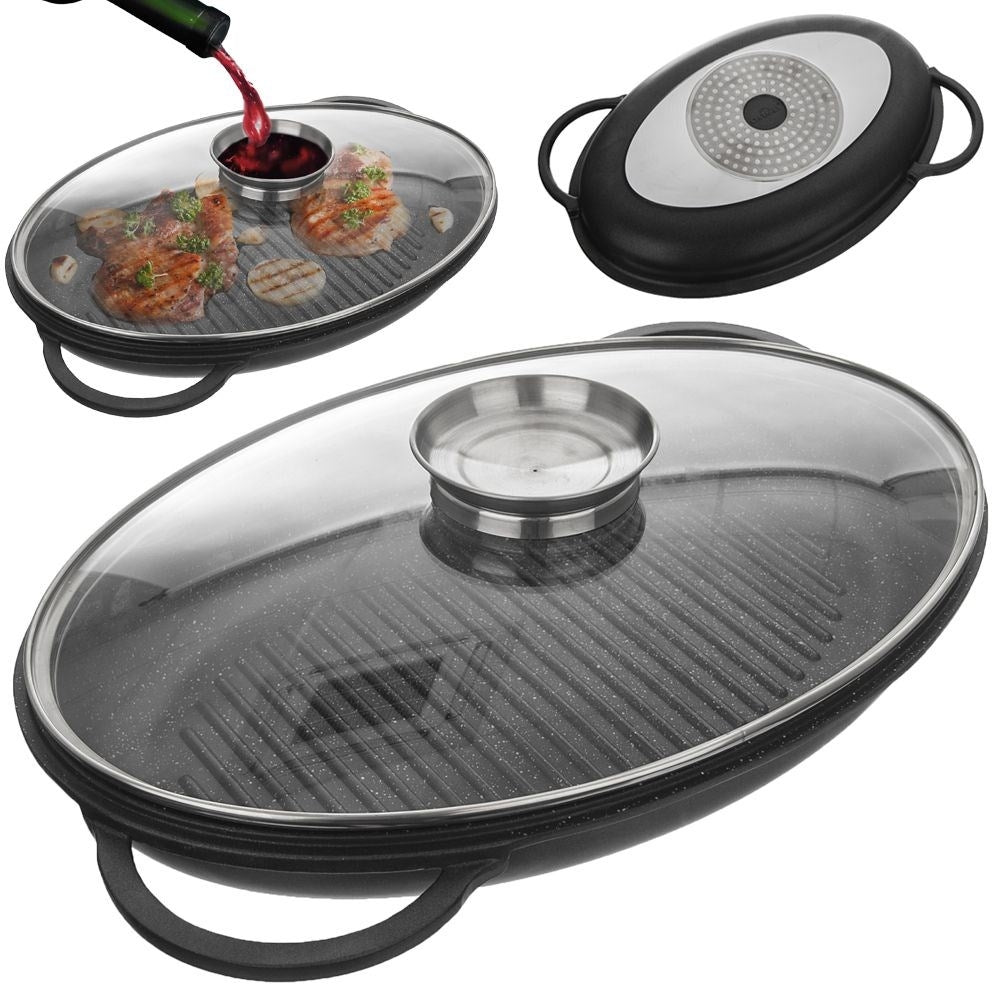 Non-Stick Grill Pan with Heat-Resistant Lid for All Cooking