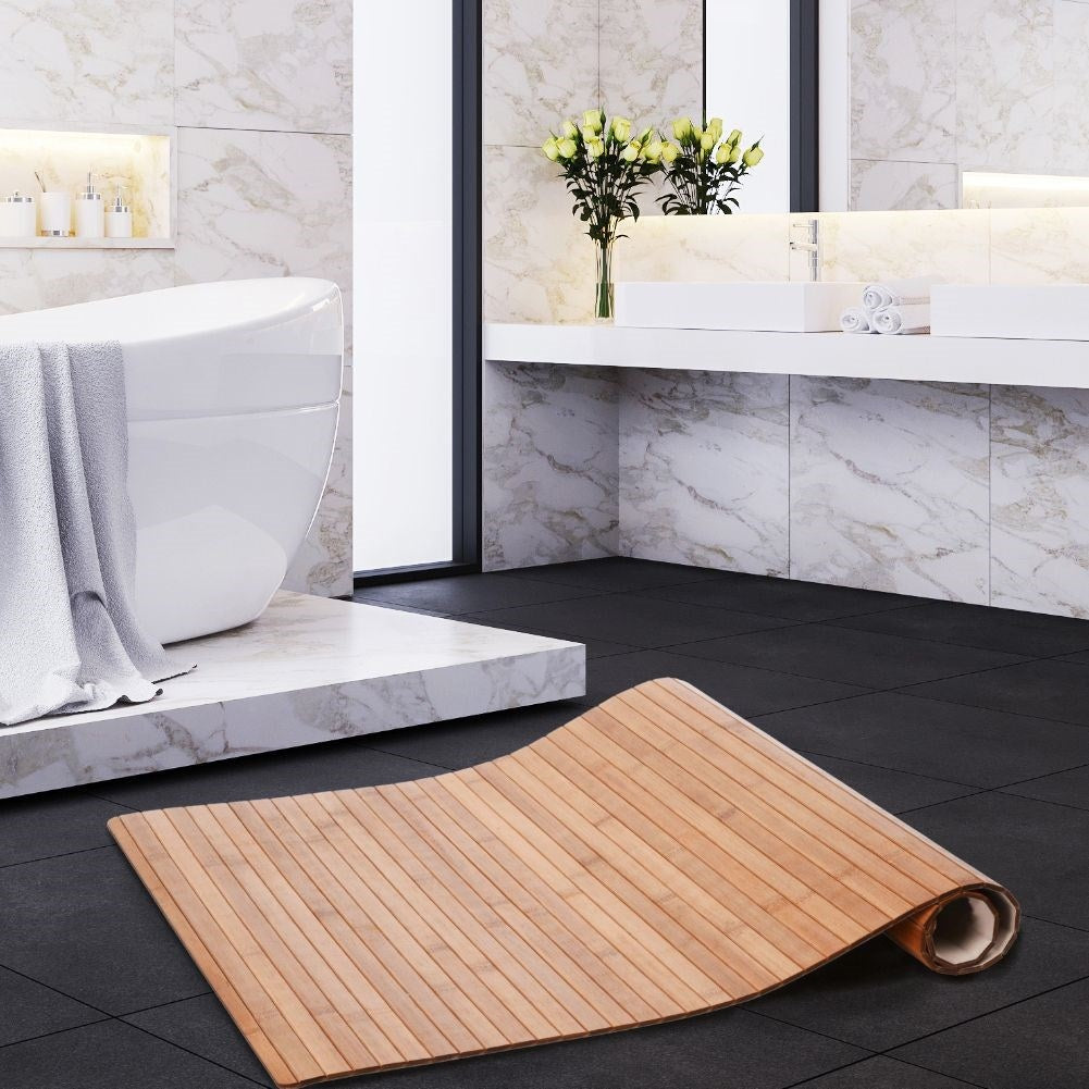 Non-slip bamboo mat for bathroom safety