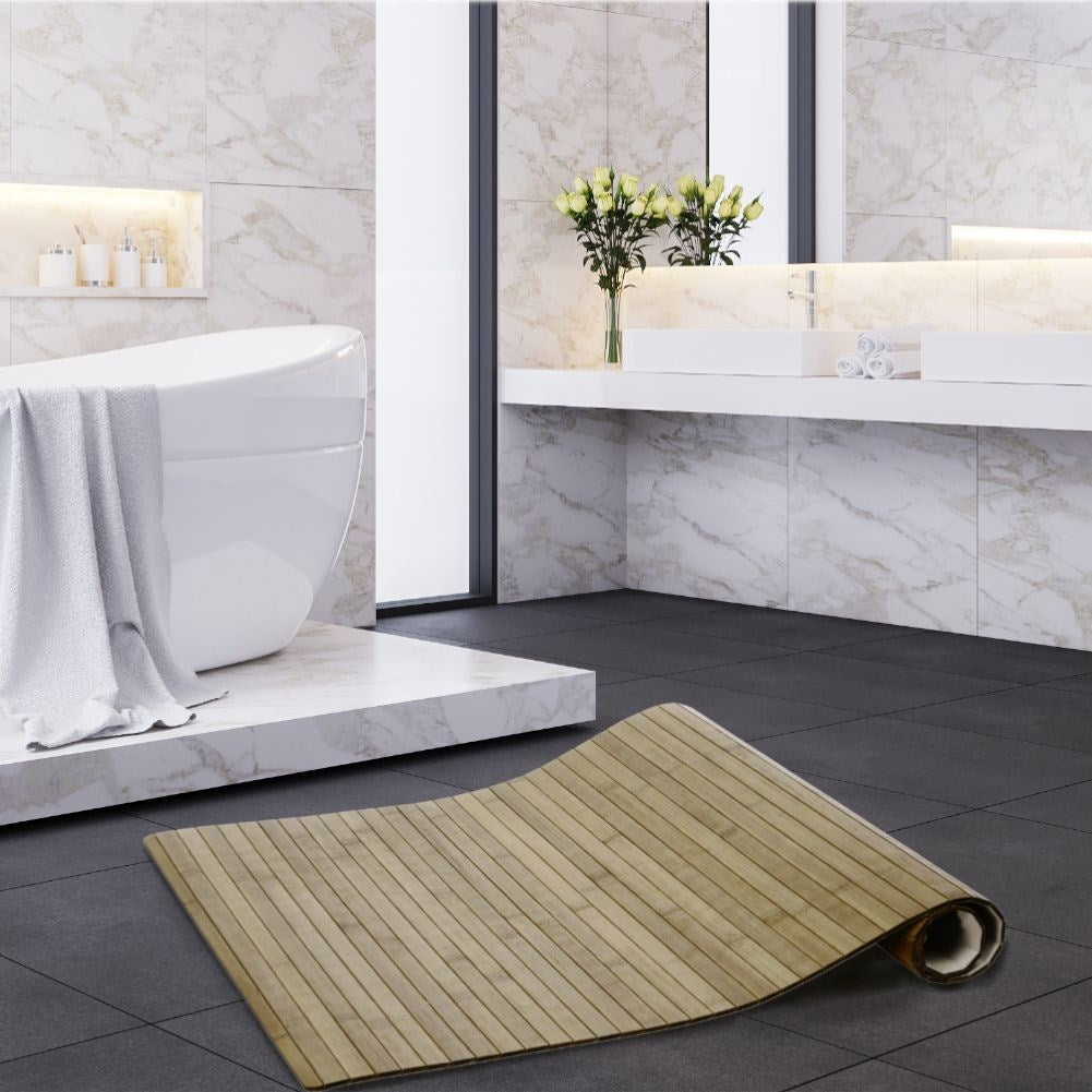 Non-slip bamboo wood bathroom mat for safety and style