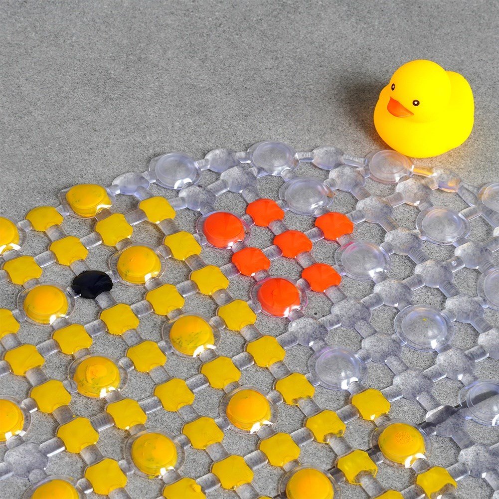Non-slip mat with suction cups and squeaky duck for bathtubs